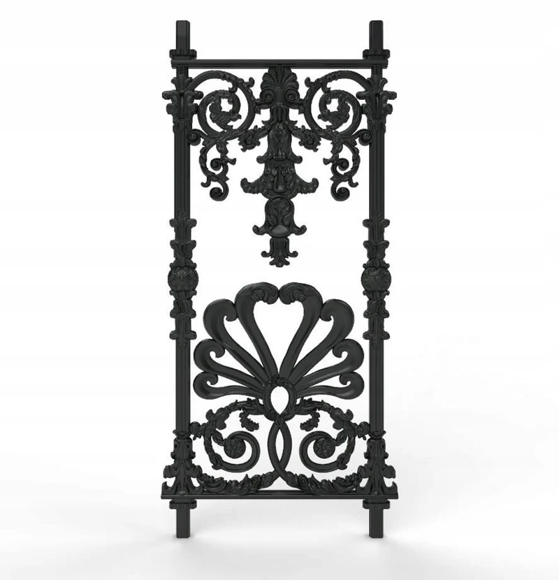 Casa Padrino Gusseisen Balustrade Schwarz 42 x H. 93 cm - Prunkvolles Barock Geländer Element mit Muschel Ornament - Balkon & Treppen Geländer