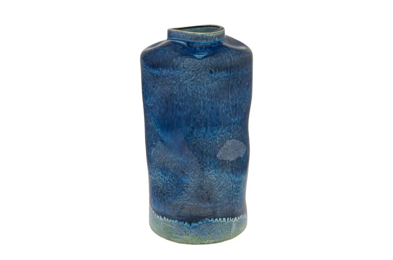 Casa Padrino Luxus Vase Blau Ø 23,5 x H. 41,5 cm - Hohe runde Vase aus feinem Porzellan in kräftigem Blau - Luxus Deko Accessoires