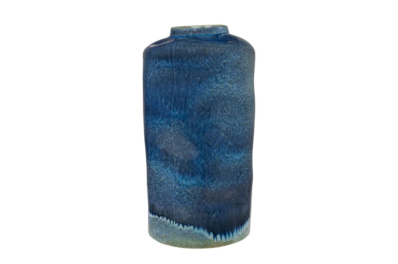 Casa Padrino Luxus Vase Blau Ø 23,5 x H. 41,5 cm - Hohe runde Vase aus feinem Porzellan in kräftigem Blau - Luxus Deko Accessoires