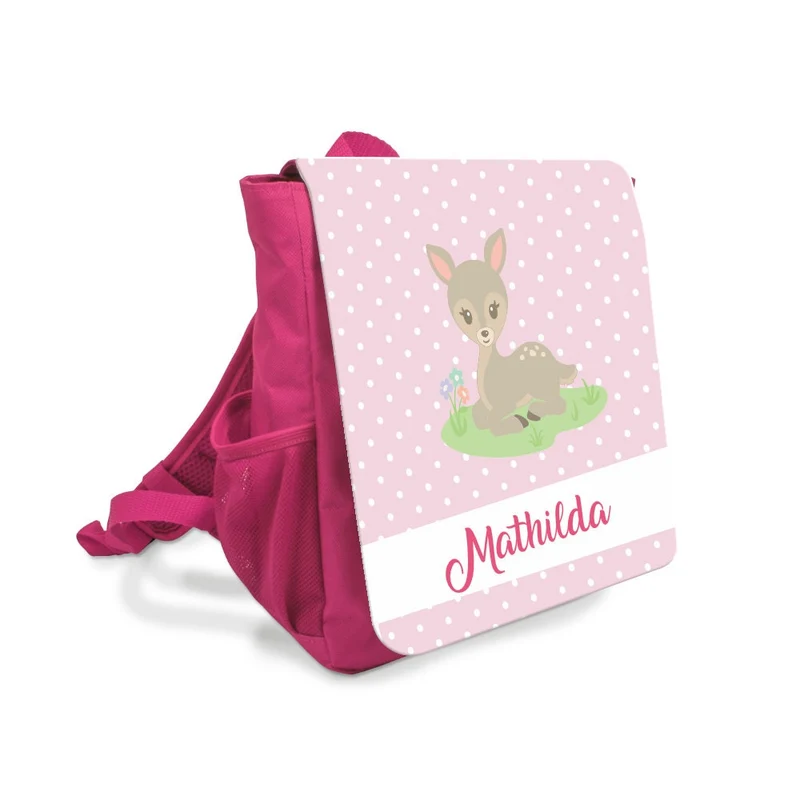 Kinderrucksack mit einem Rehkitz | Personalisierter Rucksack für Mädchen | Nachhaltiges Geschenk für Kinder von 2-5 Jahre