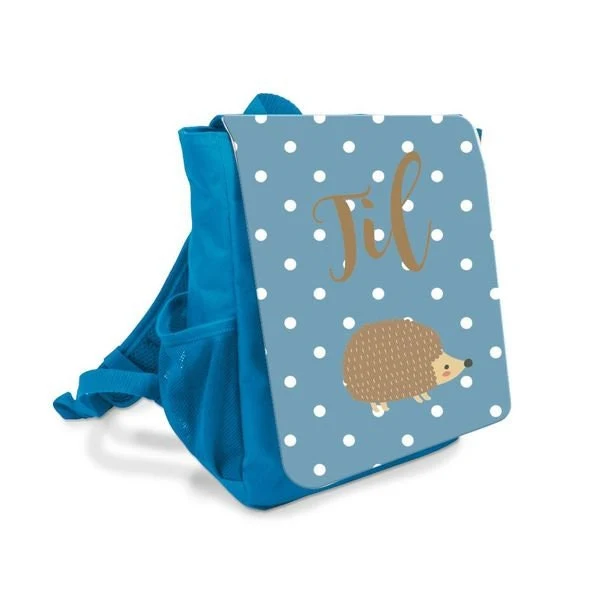 Kinderrucksack in Blau mit Namen und Igel als Motiv | Schönes Geschenk für Kindergartenkinder | Personalisierter Rucksack für Jungen