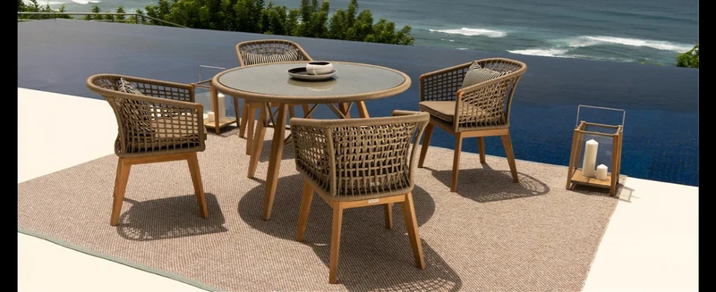 Casa Padrino Luxus Garten Essgruppe Beige 5-teilig Ø 120 x H. 76 cm - Wetterfest und hochwertig verarbeitet - Moderne Garten Möbel - Luxus Qualität