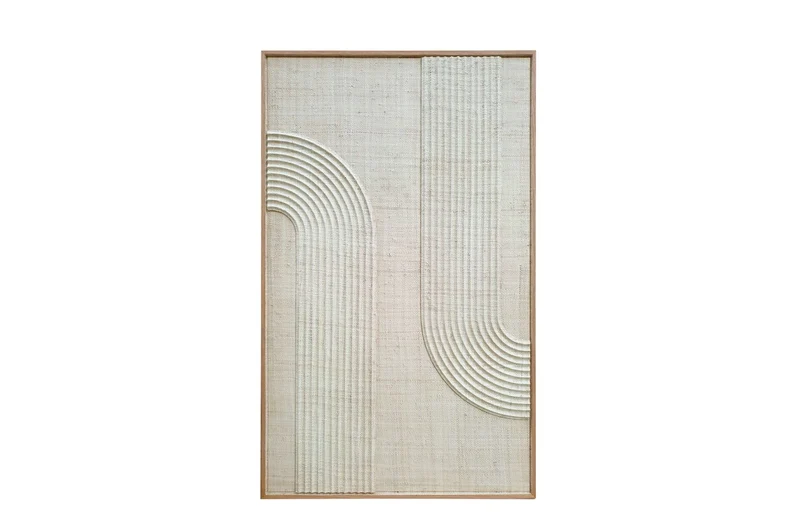 Casa Padrino Luxus Wanddekoration Naturfarben 75 x 4 x H. 122 cm - Wandrelief Elias aus Palmengeflecht mit Rahmen aus Eichenfurnier - Luxus Deko Accessoires