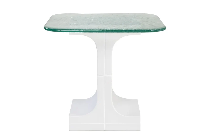 Casa Padrino Luxus Beistelltisch Cremeweiß 50 x 40 x H. 46 cm - Handgefertigter Keramik Beistelltisch mit Platte aus strukturiertem Klarglas - Luxus Möbel