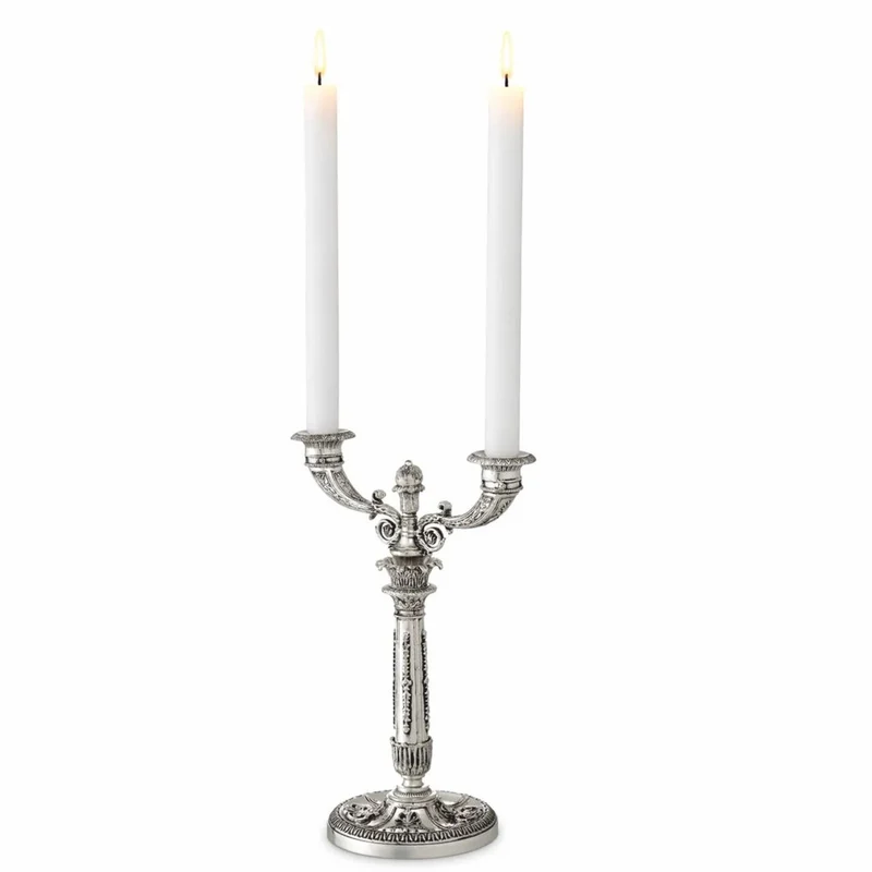 Casa Padrino Luxus Barock Doppel Kerzenhalter im französischen Stil Antik Silber H. 50 cm - Barock Deko Accessoires