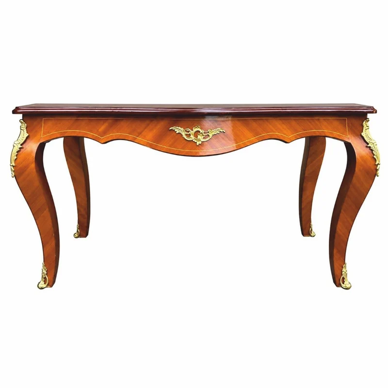 Casa Padrino Barock Massivholz Esstisch Braun Intarsien / Gold 160 cm - Barock Esszimmer Möbel