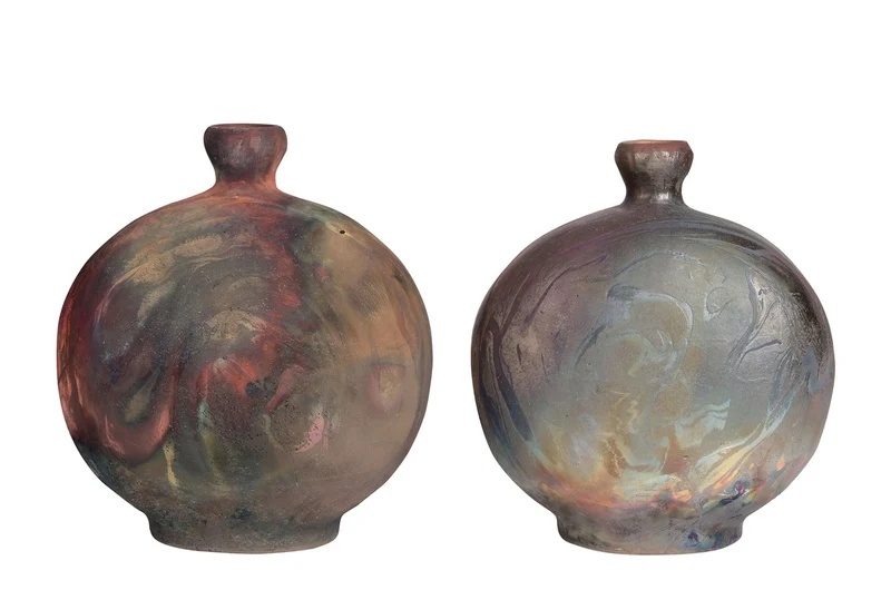 Casa Padrino Luxus Vase Kupferfarben 33 x 13 x H. 37 cm - Raku Vase aus Steingut mit Copper Matt Glasur und Marmoreffekt - Luxus Deko Accessoires