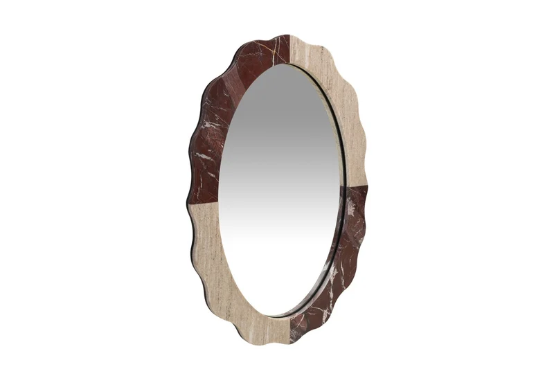 Casa Padrino Luxus Marmor Wandspiegel Beige / Weinrot 65 x 3 x H. 91 cm - Edler Spiegel mit Marmorrahmen - Luxus Wohnzimmer Accessoires