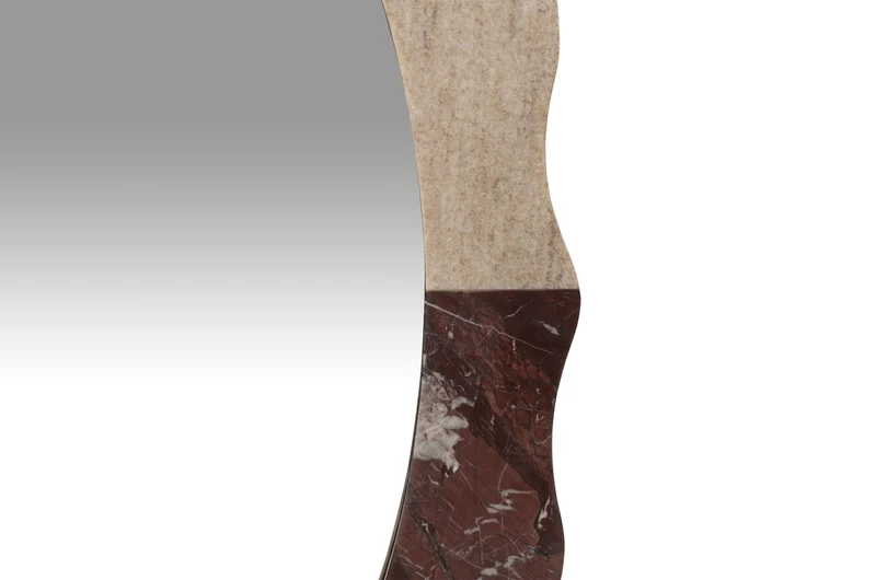 Casa Padrino Luxus Marmor Wandspiegel Beige / Weinrot 65 x 3 x H. 91 cm - Edler Spiegel mit Marmorrahmen - Luxus Wohnzimmer Accessoires