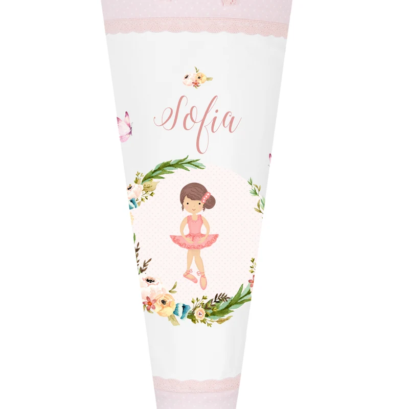 Besondere Schultüte aus rosa Stoff mit einer Ballerina | Personalisierte Stoffschultüte liebevoll handgefertigt | Optional mit Füllkissen und Spitzenschutz
