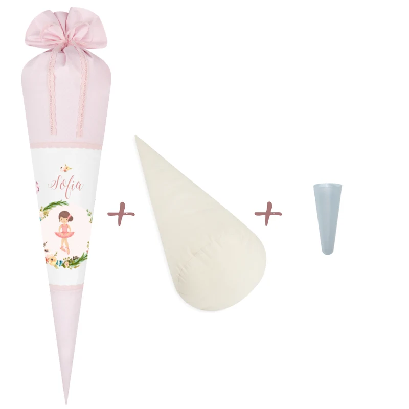 Besondere Schultüte aus rosa Stoff mit einer Ballerina | Personalisierte Stoffschultüte liebevoll handgefertigt | Optional mit Füllkissen und Spitzenschutz