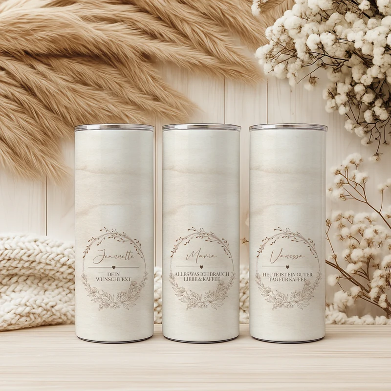 Personalisierter Edelstahl-Thermobecher mit Namen & Wunschtext, Boho Kaffeebecher to go, Geschenk für Frauen, Beste Freundin, Kollegin