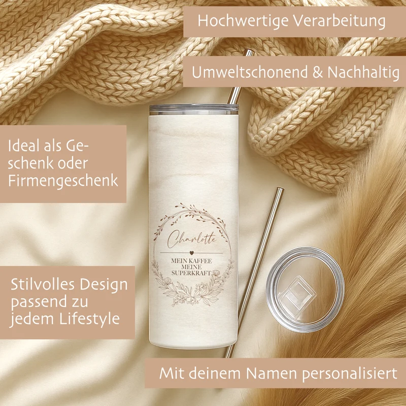 Personalisierter Edelstahl-Thermobecher mit Namen & Wunschtext, Boho Kaffeebecher to go, Geschenk für Frauen, Beste Freundin, Kollegin