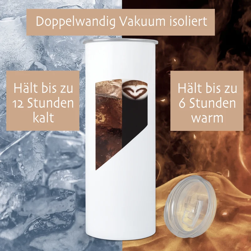 Personalisierter Thermobecher mit Namen & Initialen Boho Floral Edelstahl Kaffeebecher to go mit Strohhalm Geschenk für Frauen u. Mädchen