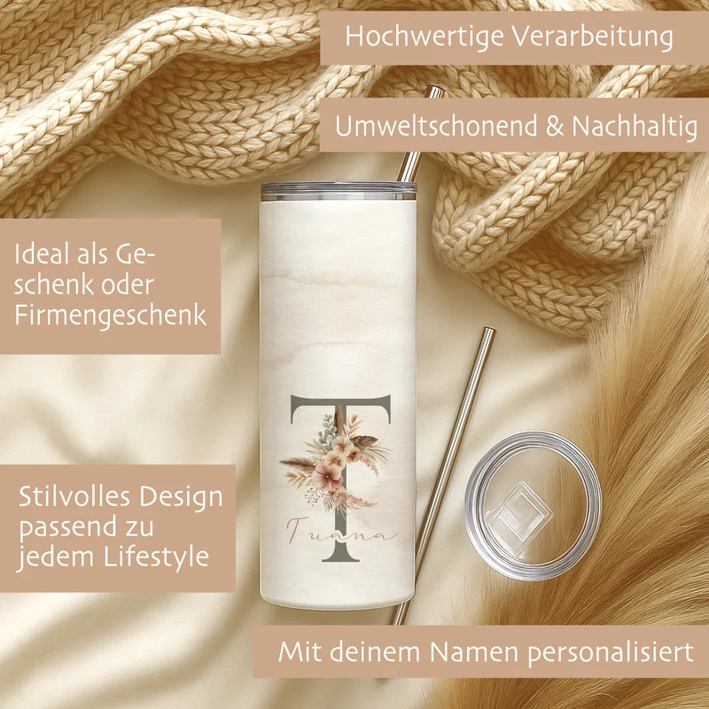 Personalisierter Edelstahl-Thermobecher 20 oz mit Namen & Initiale Thermobecher personalisiert Geschenk für Frauen Boho Kaffeebecher to go