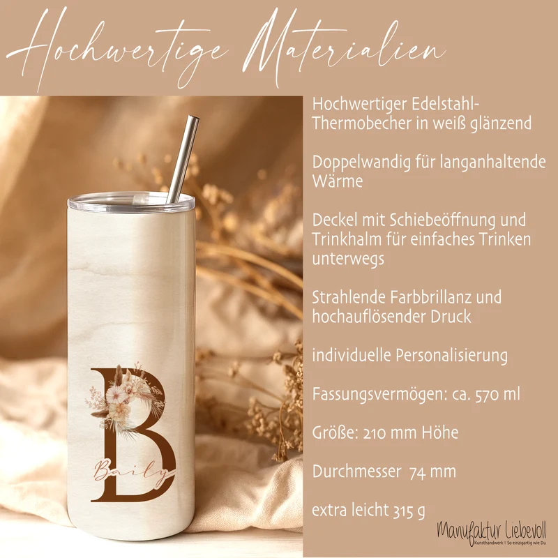 Personalisierter Edelstahl-Thermobecher 20 oz mit Namen & Initiale Thermobecher personalisiert Geschenk für Frauen Boho Kaffeebecher to go
