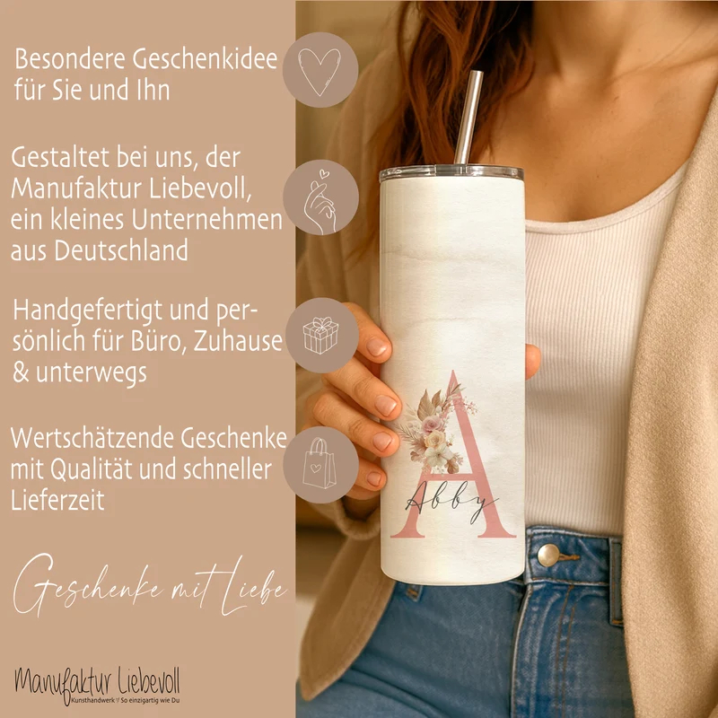 Personalisierter Edelstahl-Thermobecher 20 oz mit Namen & Initiale Thermobecher personalisiert Geschenk für Frauen Boho Kaffeebecher to go