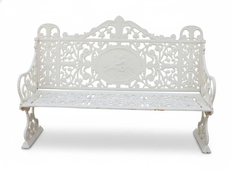 Casa Padrino Luxus Gusseisen Gartenbank Antik Weiß 100 x 52 x H. 120 cm - Prunkvolle Sitzbank im Viktorianischen Stil - Garten Terrassen Möbel
