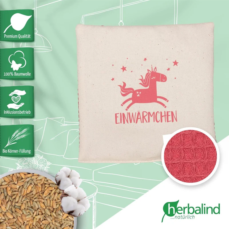 Körnerkissen Kinderkissen 19x19cm, "Einwärmchen", Waffel-Pique Rot