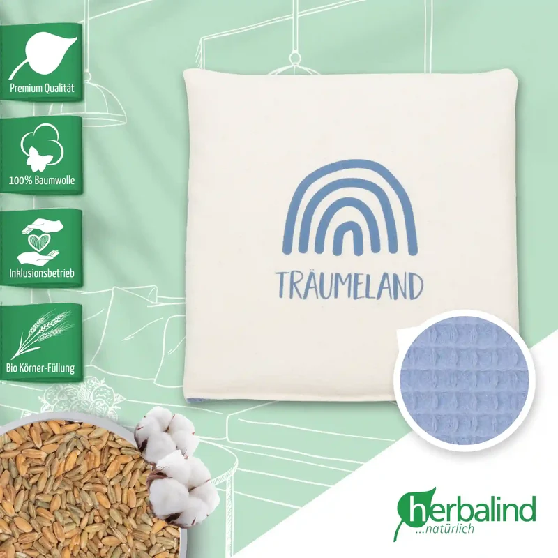 Körnerkissen Kinderkissen mit Lavendel 19x19cm, "Träumeland", Waffel-Pique Blau