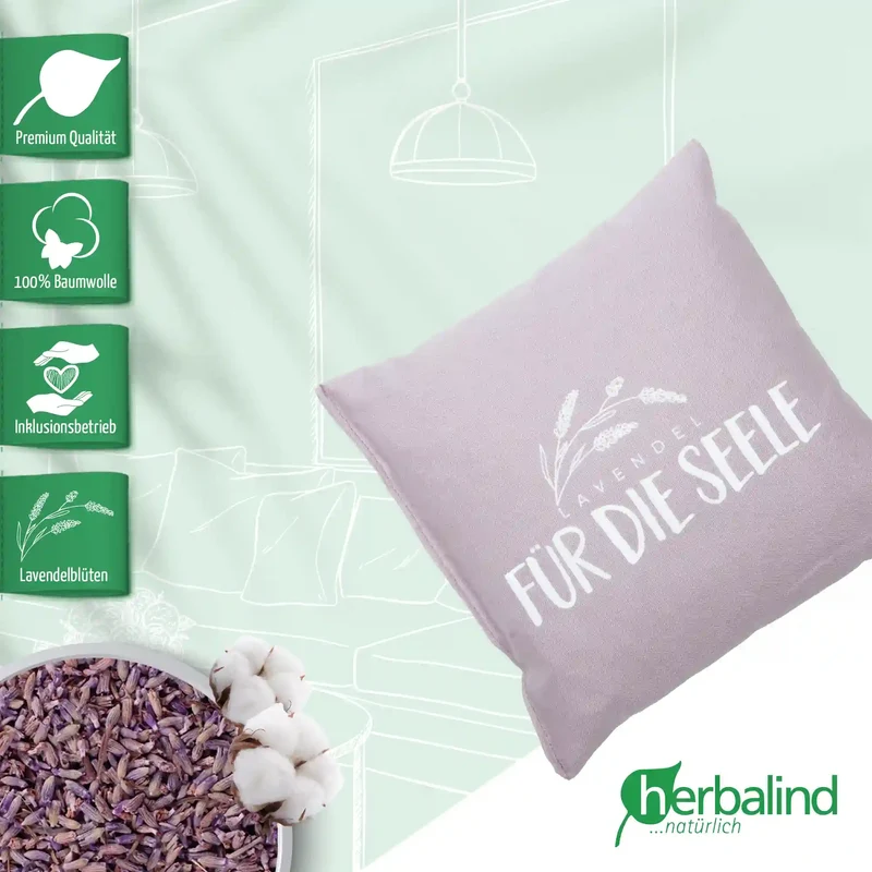 Lavendelkissen 20x20cm, "Lavendel - Für die Seele", Lilac
