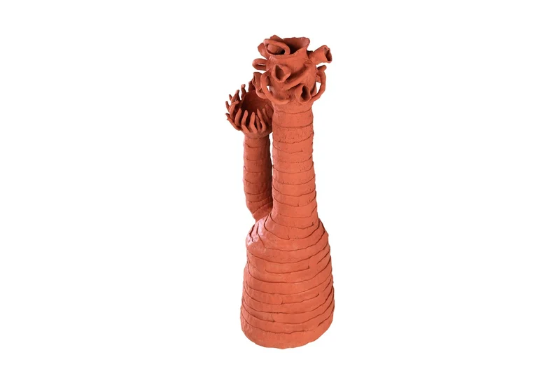 Casa Padrino Luxus Deko Skulptur Koralle Terrakottafarben 28 x 33 x H. 80 cm - Handgeformte organische Terrakotta Skulptur in Korallenform - Luxus Deko Accessoires
