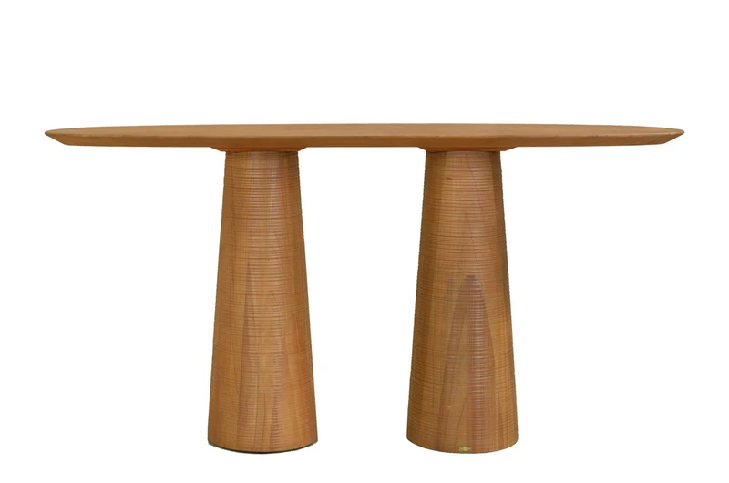 Casa Padrino Luxus Konsole Braun 160 x 40 x H. 80 cm - Massivholz Konsolentisch im warmen Bernsteinton mit skulptural gestalteter Front - Luxus Möbel