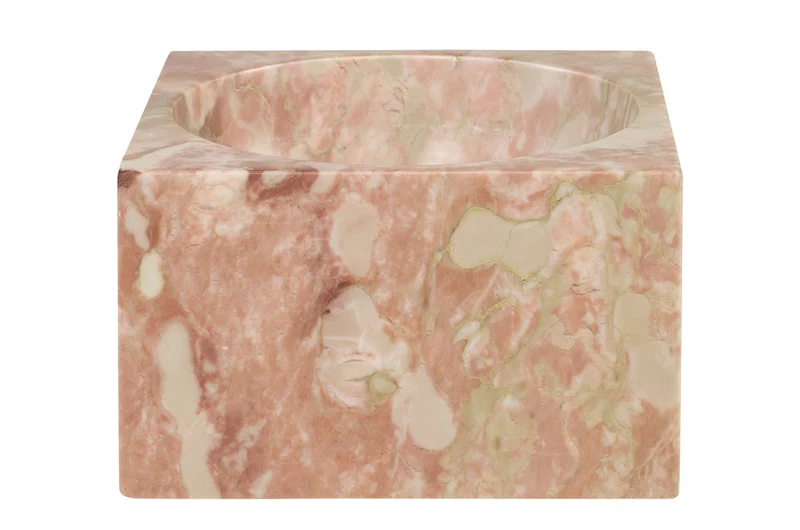 Casa Padrino Luxus Marmor Schale Rosa 18 x 18 x H. 11 cm - Hohe runde Deko Schale aus hochwertigem Rosalia Pink Marmor - Luxus Deko Accessoires