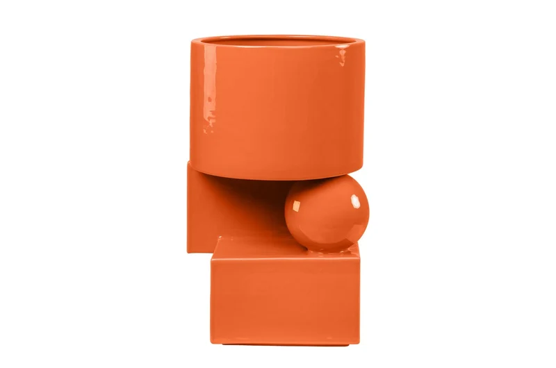 Casa Padrino Luxus Pflanzgefäß Orange 28 x 25 x H. 43,5 cm - Hohes Steingut Pflanzgefäß im Carrot Finish - Luxus Deko Accessoires