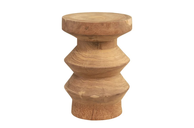 Casa Padrino Luxus Massivholz Beistelltisch / Hocker Naturfarben Ø 33 x H. 45,5 cm - Handgeschnitzter Beistelltisch aus Dimb-Holz in Form eines Schach-Turms - Luxus Möbel