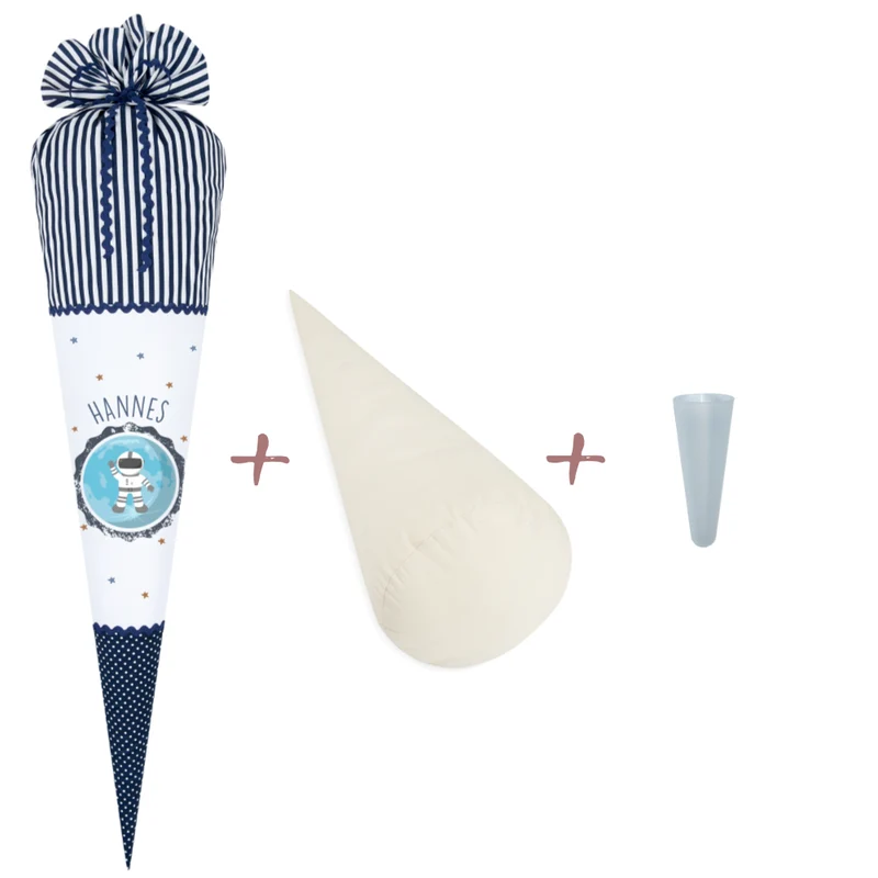 Schultüte "Astronaut" | Blaue Stoffschultüte für Jungen | Einschulungstüte mit Namen aus Stoff | Optional mit Füllkissen und Spitzenschutz