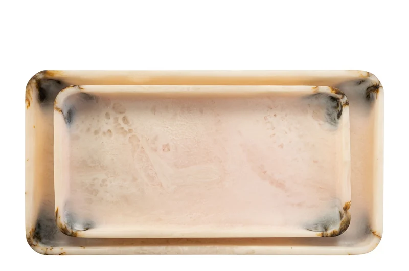 Casa Padrino Luxus Tabletts 2er Set Schwarz / Beige - Elegante Deko Tabletts aus transluzentem Kunstharz in Schwarz und Creme - Luxus Deko Accessoires