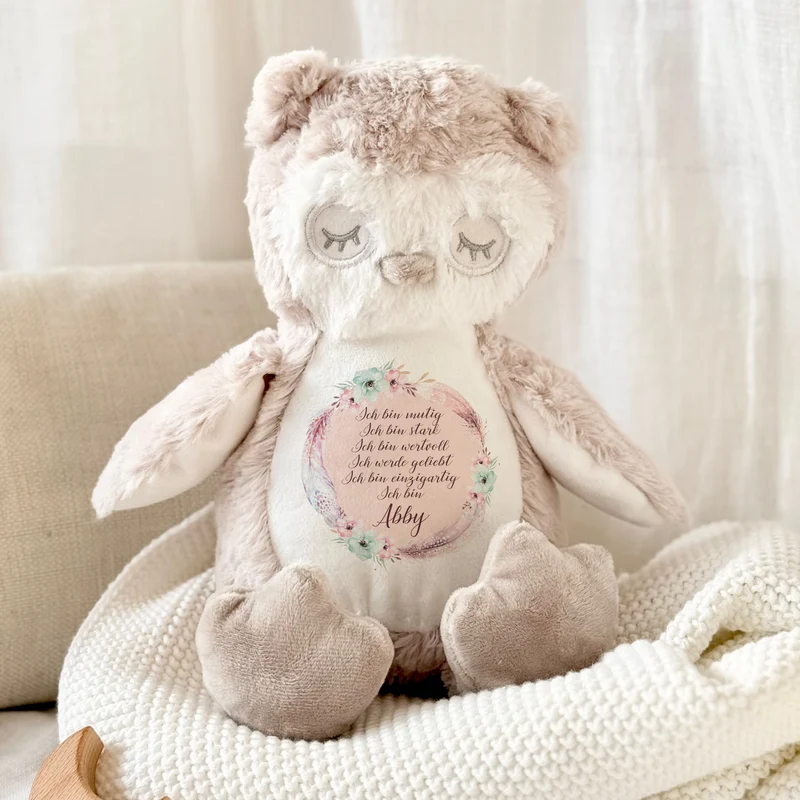 Personalisiertes Plüschtier Namen Geschenk Baby Geburt Taufe Geburtstag mit Affirmation