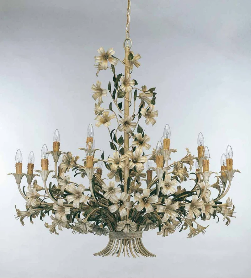 Casa Padrino Barock Kronleuchter Grün Creme Ø 127 x H. 113 cm 18-flammig - Handgefertigte Leuchte aus Italien - Barock Leuchten