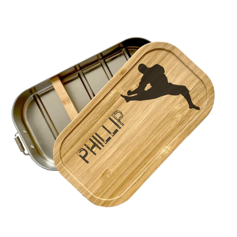 Brotdose "Karate" mit Bambusdeckel und Namen für Jungen und Mädchen | Lunchbox Kampfsport | Personalisierte Geschenkidee fürs Hobby