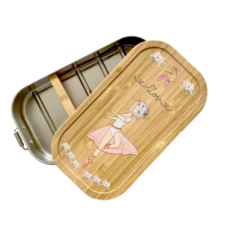 Brotdose mit Namen für Mädchen und Jungen | Lunchbox mit Motiv "Ballerina" | Wählbar in Edelstahl | Personalisiertes Geschenk zum Thema Ballett