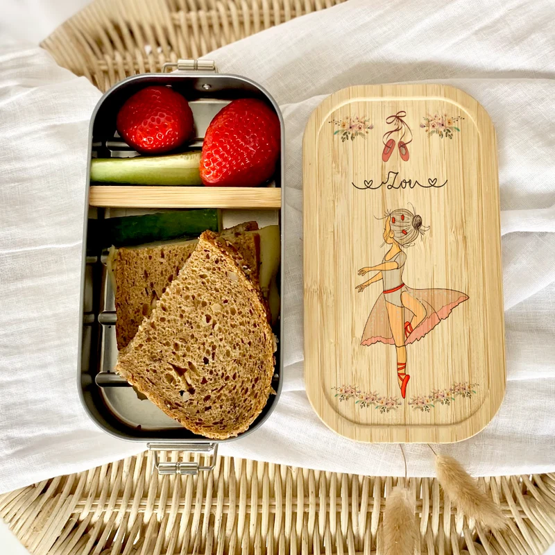 Brotdose mit Namen für Mädchen und Jungen | Lunchbox mit Motiv "Ballerina" | Wählbar in Edelstahl | Personalisiertes Geschenk zum Thema Ballett