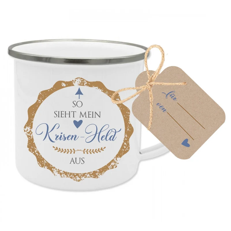 Tasse "So sieht mein Krisenheld aus" | Wertschätzendes Geschenk u. schöne Geschenkidee um sich zu Bedanken | Dankeschöngeschenk für Ihn u. Sie, Ärzte, Helfer u. Unterstützer | Tassengeschenk inkl. Geschenkanhänger | 2 Farbvarianten zur Auswahl