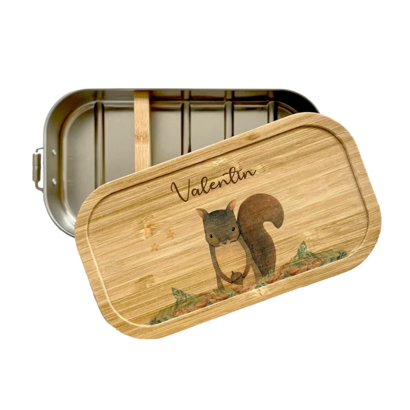 Waldtier Brotdose mit Namen für Kinder | Eichhörnchen Lunchbox für Jungen und Mädchen | Kindergarten und Schule | Personalisiertes Geburtstagsgeschenk