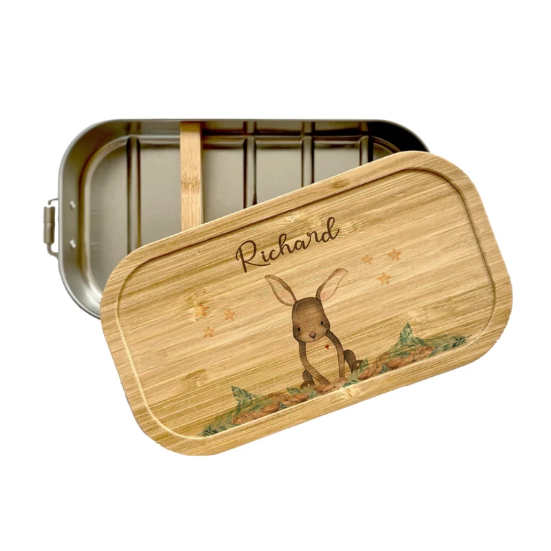 Brotdose mit Namen und Hasenmotiv für Kinder | Waldtier Lunchbox für Jungen und Mädchen | Kindergarten und Schule | Personalisierte Geschenkidee