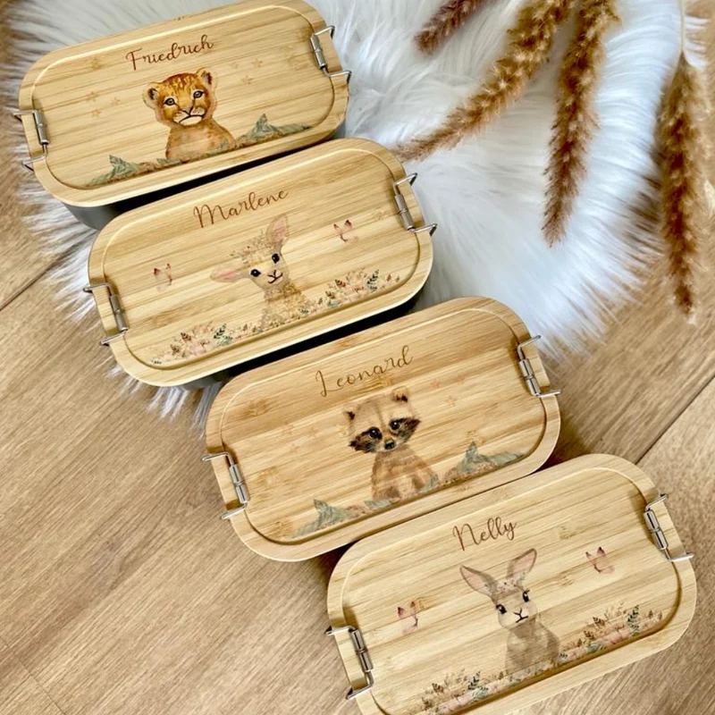 Brotdose mit Namen und Hasenmotiv für Kinder | Waldtier Lunchbox für Jungen und Mädchen | Kindergarten und Schule | Personalisierte Geschenkidee