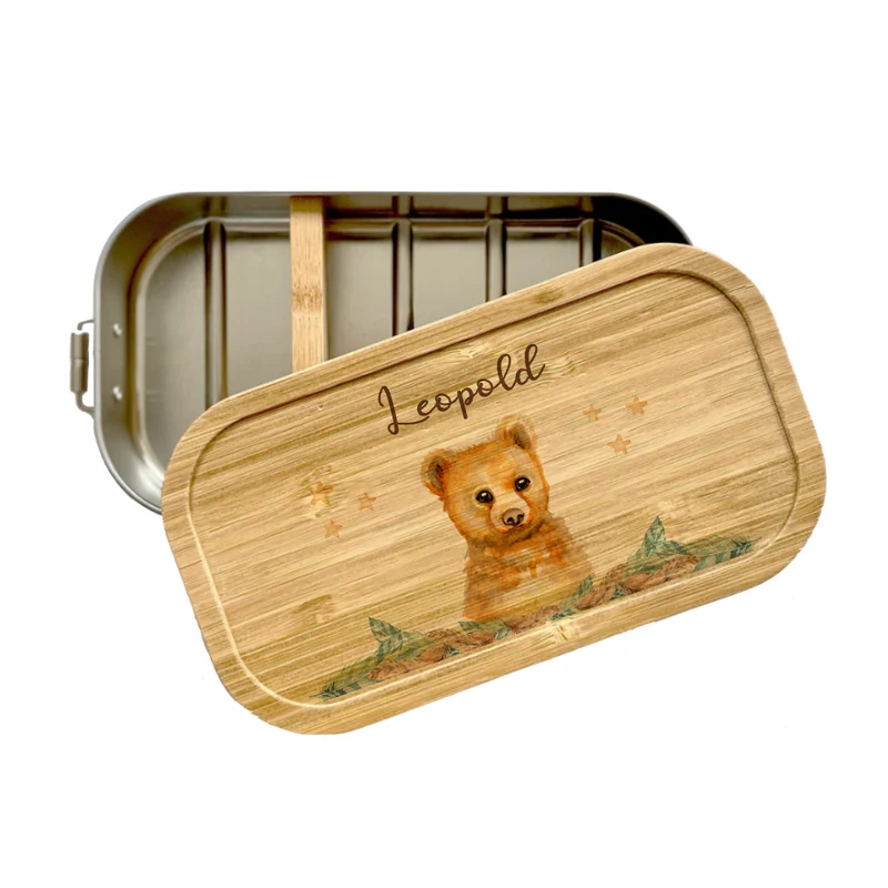 Kinder Brotdose Bär mit Namen | Lunchbox mit Tiermotiv für Jungen und Mädchen | Kindergarten und Schule | Personalisiertes Geburtstagsgeschenk