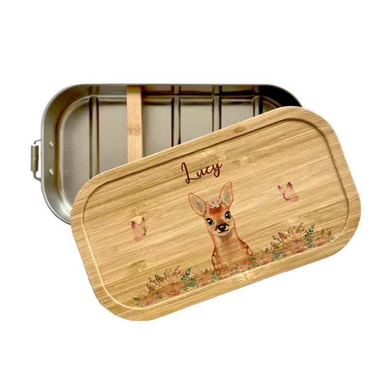 Zauberhafte Reh Brotdose mit Namen für Mädchen | Kindergarten Lunchbox | Geschenk für Kinder