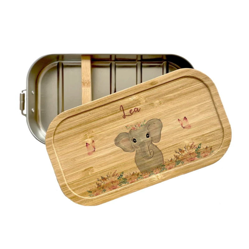 Personalisierte Brotdose mit Namen für Kinder | Motiv Elefant | Kindergarten Lunchbox | Geschenk für Mädchen