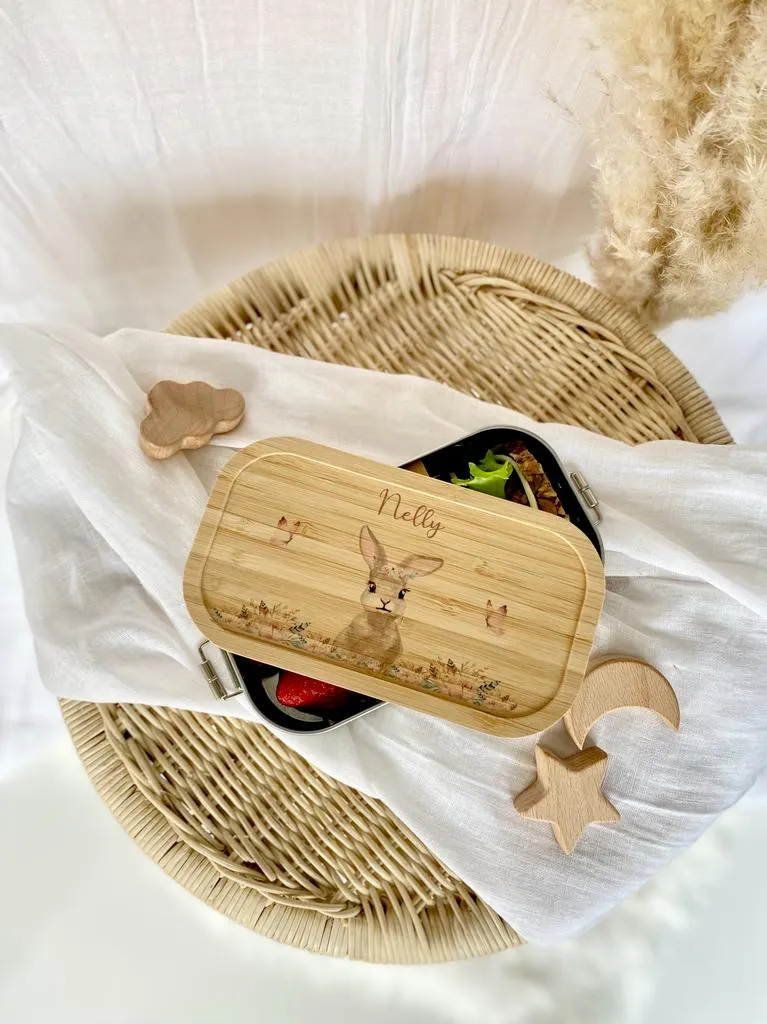 Personalisierte Brotdose mit Namen für Kinder | Motiv Hase | Kindergarten Lunchbox | Geschenk für Mädchen