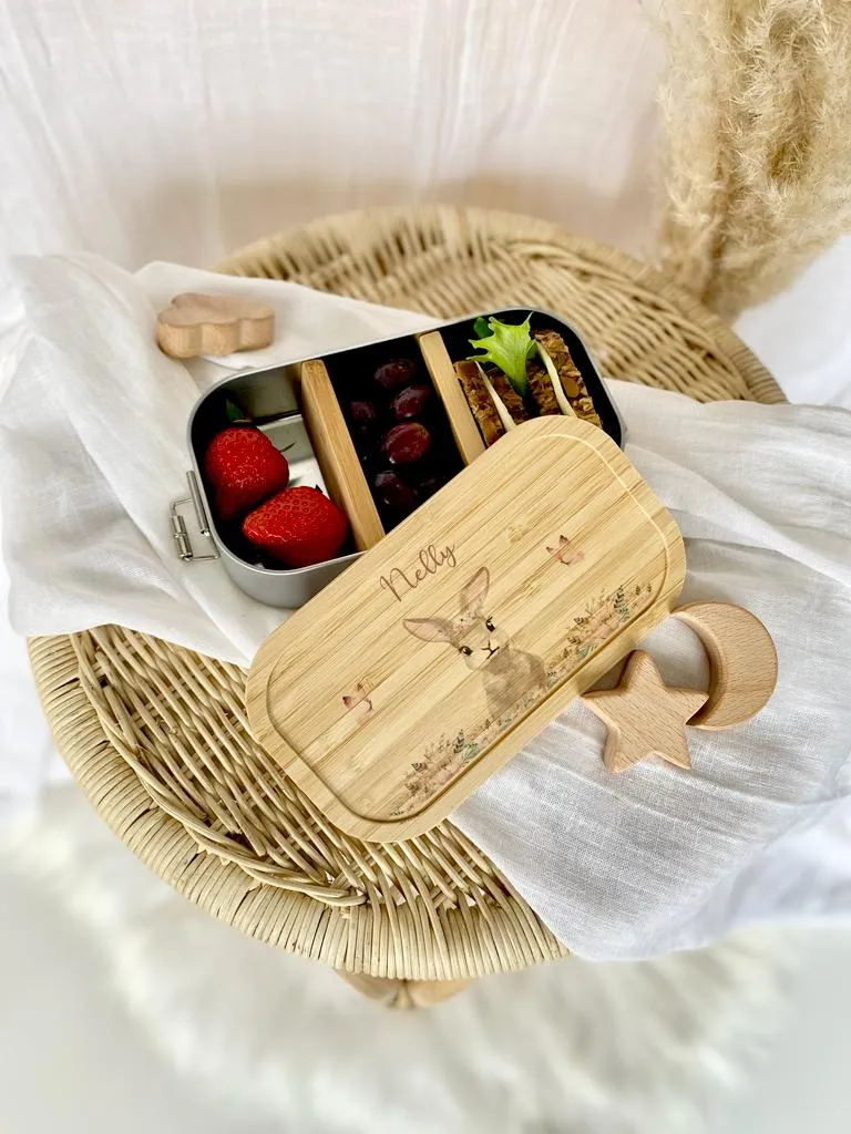 Personalisierte Brotdose mit Namen für Kinder | Motiv Hase | Kindergarten Lunchbox | Geschenk für Mädchen