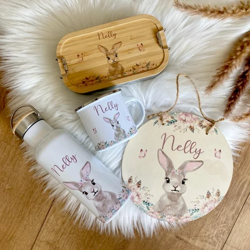 Personalisierte Brotdose mit Namen für Kinder | Motiv Hase | Kindergarten Lunchbox | Geschenk für Mädchen