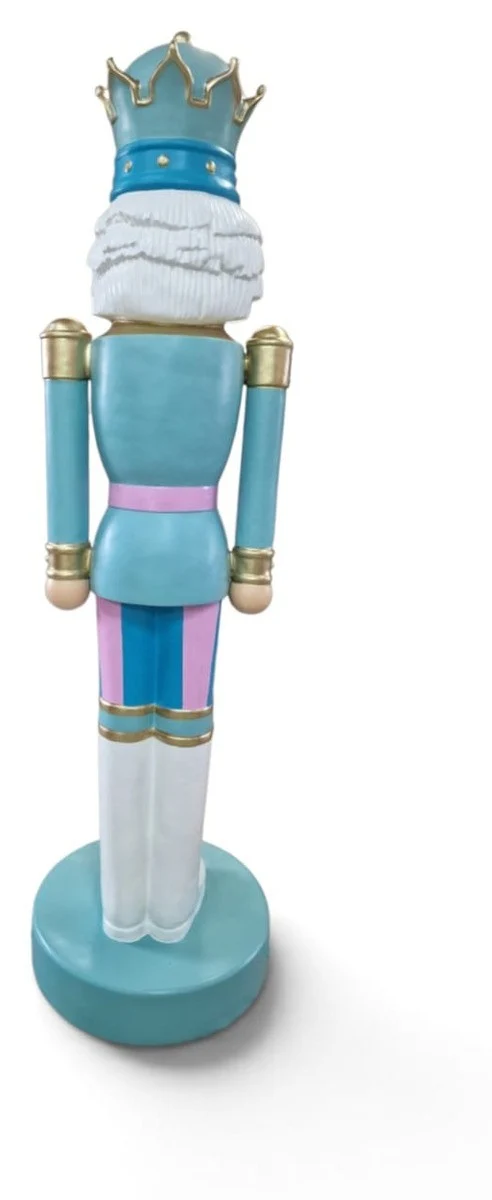 Casa Padrino XXL Deko Skulptur Nussknacker König Türkis / Rosa / Gold H. 200 cm - Weihnachts Deko Figur