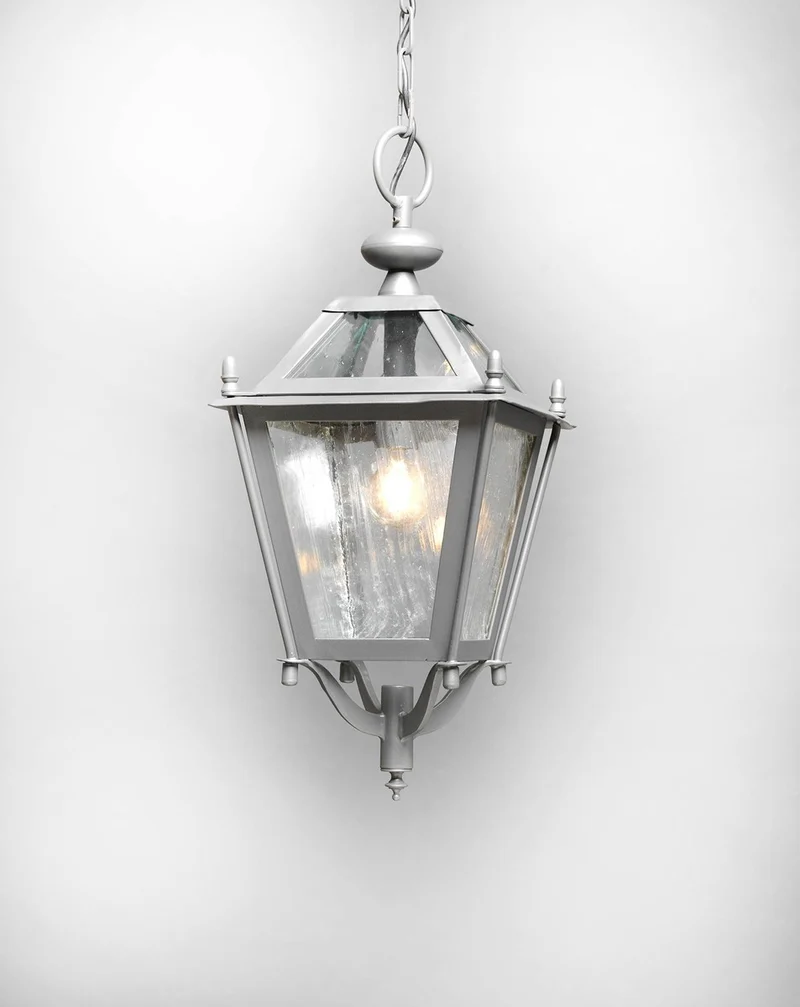 Casa Padrino Luxus Außen Hängeleuchte Laterne Grau B. 29 x H. 54 cm - Handgefertigte Laterne aus Schmiedeeisen - Luxus Kollektion - Edel & Prunkvoll