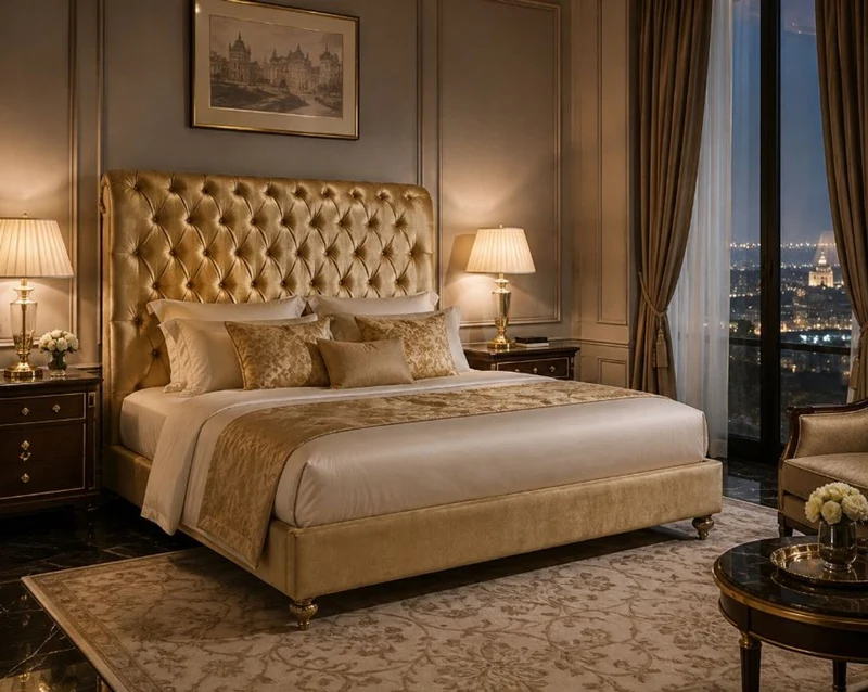 Casa Padrino Chesterfield Bett-Kopfteil Gold 200 x H. 140 cm - Chesterfield Hotel & Schlafzimmer Möbel